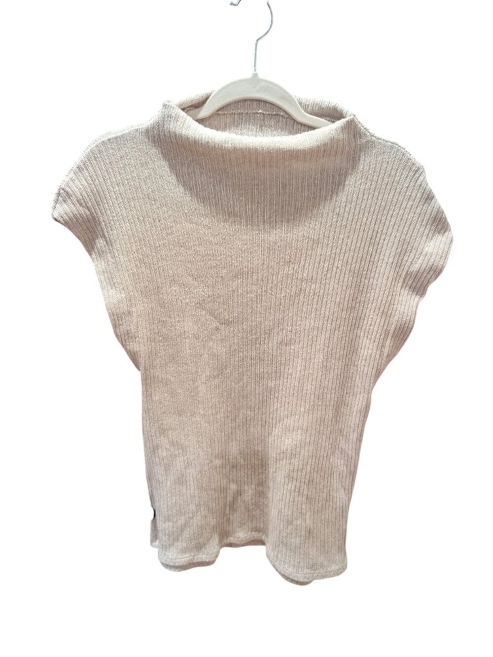 Zara Top Sleeveless Ribbed Sweater Rolled Mock Turtleneck Beige Size L